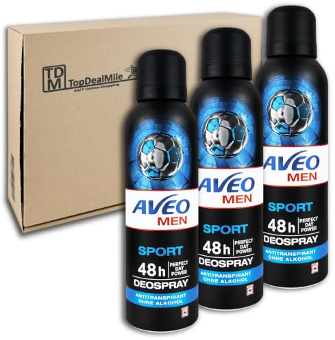 TopDealMile-Vorratspack für AVEO MEN Deospray Sport 48h Antitranspirant Deo Deodorant 3 x 200 ml