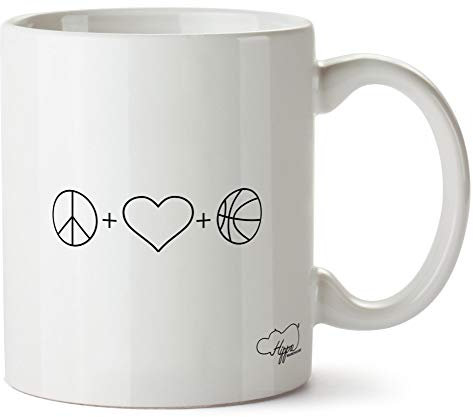 Hippowarehouse Peace, Love and Basketball Printed Mug Cup Ceramic 10oz