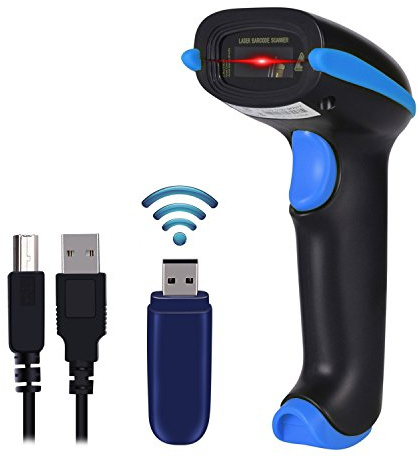 WoneNice Barcode Scanner Wireless 2-in-1 (2,4 GHz Wireless + USB 2.0 Wired) Handheld Bar Code Scanner Reader mit USB Empfänger für Geschäft, Supermarkt, Lager