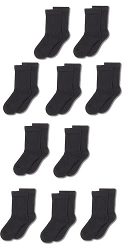 Amazon Essentials Calzettoni in Cotone Unisex Bambini e Ragazzi, 10 Paia, Nero, 6-7 Anni