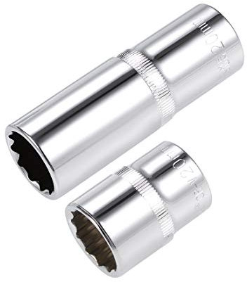 sourcing map 1/2-Inch Drive by 20mm Deep and Shallow Socket Set of 2 Pcs, Cr-V, 12-Point, Metric