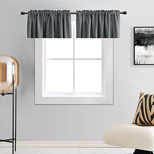 DONREN Mittelgrauer Querbehang für kleine Fenster mit Stangentasche (2 Panels, 106,7 x 30,5 cm)