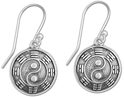 Damen Ohrhänger Echt 925 Sterling Silber Chinesische Yin Yang Tai Chi Ohrringe