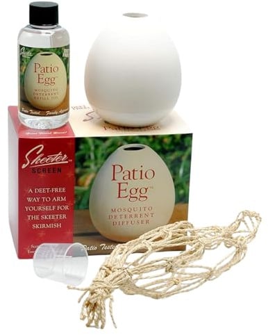 Skeeter Screen Patio Egg Diffuser – Decorative Essential Oil Set with 3-Month Supply – No Flame or Power – Includes Beaker & Netting – Patios, Garages, Stables – Covers Up to 300 Sq Ft