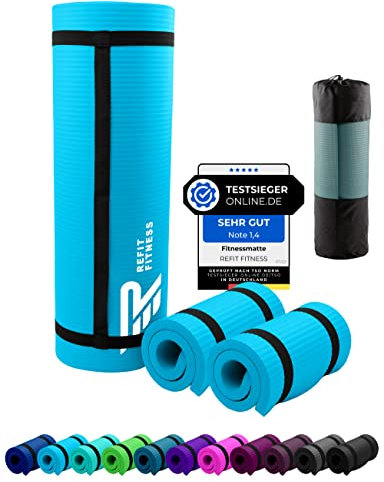 NBR Fitnessmatte Yogamatte 190 x 60 x 1.0 + 2 Fitness Pads 25 x 61 x 1,5 cm Hellblau Himmelblau Sportmatte Gymnastikmatte Trainingsmatte rutschfest Matte Sport Yoga Kniematte Gymnastik Tragegurt