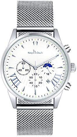 SUPBRO Herren Uhren Chronographen Wasserdicht Sport Analoger Quarz Uhr Beiläufig Dial Edelstahl Mesh Armbanduhr Männer Silber