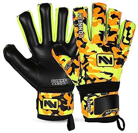 CONNECT Torwarthandschuhe für Kinder, Jugendliche und Erwachsene mit Fingerauflage, Fußballhandschuhe für Jungen Mädchen und Junioren, Fußballhandschuhe für Training und Spiel (Black, 5)