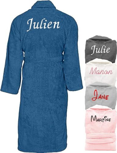 KDO MAGIC Peignoir homme personnalisé - Sortie de bain brodé avec un prénom - Matière éponge - Plusieurs coloris - Idée cadeau homme, fête des pères, anniversaire (M, Bleu)