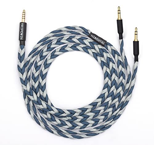 Linsoul Tripowin GranVia Cable de Repuesto de Audio OFC de Alta Pureza para Auriculares,Longitud 1.5m,Enchufes Dobles de 3.5mm para HE4XX/HE-400i/HE400se/Goldplanar(Azul,4.4mm)