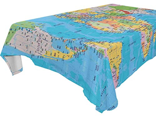 JUMBEAR Weltkarte Malerei Tischdecke rechteckig Polyester Tischdecke groß quadratisch Tischdecke für Esszimmer Küche Party 137,2 x 137,2 cm