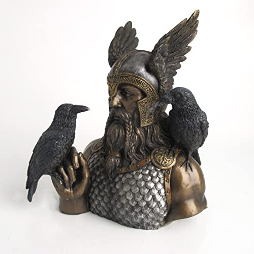 Veronese Design Skulptur aus Bronze, Kunstharz, nordischer Gott, Odin, Büste, Heimdekoration, Wikinger-Rabe, Skulptur, heidnische Statue