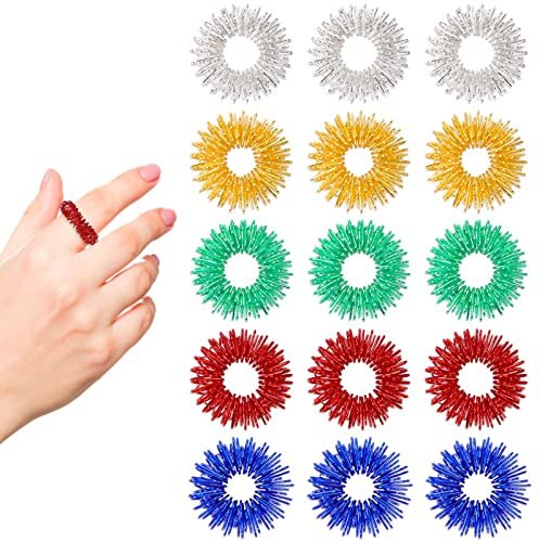 Redamancy 15 Stücke Finger Massage Ring, Akupressur Ring, Fingermassage Oder Zehenmassage Für Kinder, Erwachsene, Hoher Arbeitsdruck(5 Farben)