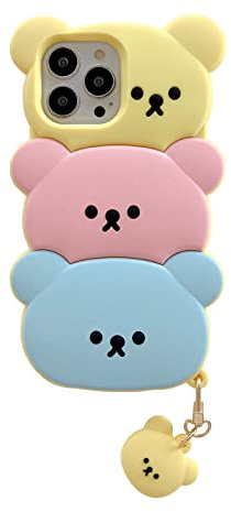 YAKVOOK for iPhone Xs Max Bear Case, Kawaii Phone Cases 3D Silicone Cartoon Case with Keychain Fun Apply to iPhone Xs Max Cute Case Soft Rubber Shockproof Protective Case for Women