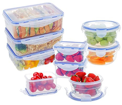 EASYLOCK 9PACK Plastik Frischhaltedosen Mit Deckel (1150ML*3+300ML*3+180ML*3), Aufbewahrungsbox mit Deckel Küche, Meal Prep Boxen, Mikrowellengeschirr, Brotdosen Set, Saucenbehälter