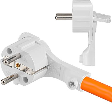 hb-digital Strom Stecker Winkel flach 250V 16A Stromstecker Schutzkontakt Winkelstecker 90° für Privat/Gewerbe/Baustelle schraubbar platzsparend mit Klapp-Griff weiss