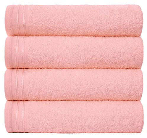 GC GAVENO CAVAILIA Lot de 4 Grandes Serviettes de Bain en Coton égyptien très absorbantes - Rose pâle - Séchage Rapide - 450 g/m² - Lavables - 75 x 135 cm