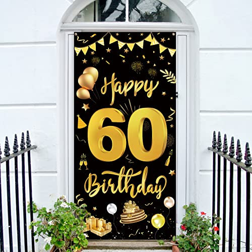 GoldRock 60. Geburtstag Deko Set für Frau und Mann - Banner, Hintergrund, Happy Birthday Geburtstagsbanner, Tischdekoration 185 × 90 cm