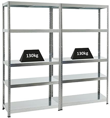 PROREGAL Mega Deal 2er-Sparset Metallregal Steel Eagle 180x90x40cm Fachlast 130kg Verzinkt Schwerlastregal, Küchenregal, Kellerregal, Steckregal, Garagenregal, Lagerregal
