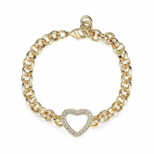 8mm Gold Open Heart Diamond Belcher Bracelet - Adjustable 18K Real Gold-Plated Uniquely Patterned Stylish Fashion Jewellery (Length: 8 to 8.5, Weight: 28g) - Bling King London