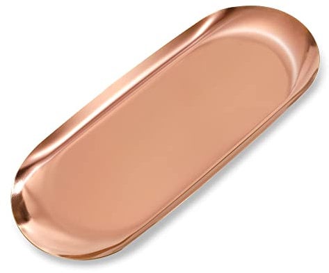 MengH-SHOP Schmuck Tablett Ovale Ablageschale Edelstahl Buffet Platte für Kosmetik Süßigkeiten Snack Kaffee Butter Schlüssel Kerzen Roségold