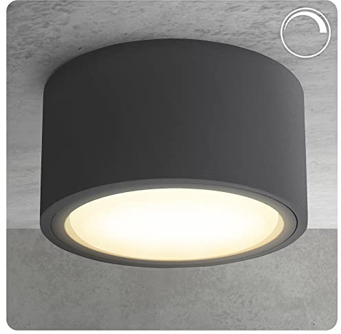 SSC-LUXon CELI-X dimmbare Spot Deckenleuchte flach inkl. LED Leuchtmittel GX53 - Aufbauspot rund anthrazit warmweiss 4,5W 230V