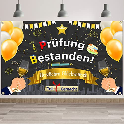 2025 Graduation Dekoration, Prufüng Bestanden Banner, 110 x 180 cm Herzlichen Hintergrund Banner, Abschluss Deko, Abi Abitur Deko, Bestandene Prüfung Dekoration Foto Zubehör