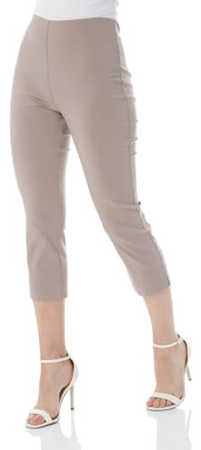 Roman Cropped Trousers for Women UK Ladies Capri Leggings Summer Pants Short Crop Stretch 3/4 Length Three Quarter Pedal Pusher Clothes Elasticated Bengaline Cut Off - Petite Taupe - Size 18