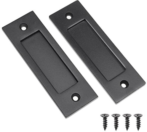 Eco-Fused 2x Tiradores de Dedo para Puertas Corredizas de Granero (Negro) con Tornillos Autorroscantes: Mango de Acero Sólido de 6 pulgadas con Base Plana - Fácil de Instalar