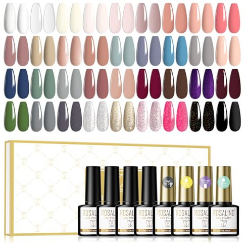 ROSALIND UV Nagellack 40 Pcs Shellac Set Mit Glänzender Matte Überlack, Unterlack, Primer 36 Farben Gel Nagellack Soak Off UV LED Nail Polish Weiß Glitzer Schwarz Nude ManiküRe Set 8ml