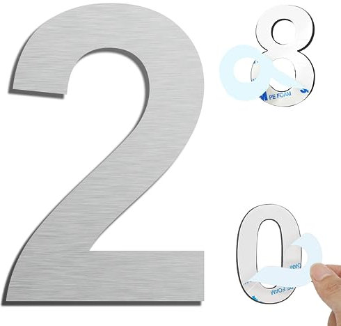 Ywonoby House Numbers, 6 Inch Door Numbers Large Self Adhesive Stainless Steel Metal House Numbers Sticker for House Mailbox Address Street Apartment Hotel Courtyard - Silver(2)