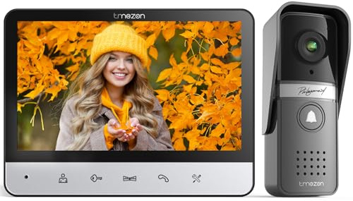Tmezon Sistema di videocitofono cablato, videocamera per campanello da 7 pollici con monitor, kit video cablato per telecamere HD supporto sblocco, monitoraggio, citofono a doppia via per villa casa