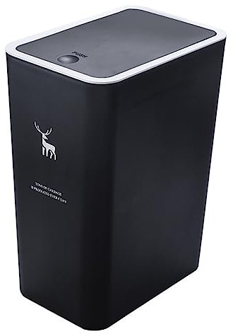 STETHI Cubo de Basura de Mesa con Tapa, ubo de basura de plástico, 15 litros, cubo de basura portátil, para cocina, tocador, dormitorio, mostrador (34 cm x 25.5 cm x 17.5 cm) (Negro)