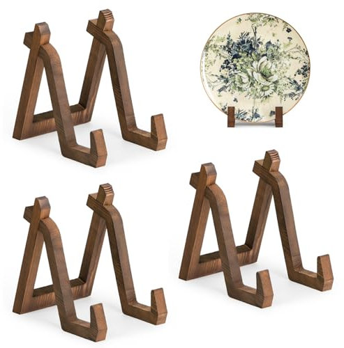 ANBOXIT Plate Display Stand, 3 Pack 8 Inch Plate Holder for Displaying, Decorative Picture Frame Dish Photo Plaque Platter Wood Stand