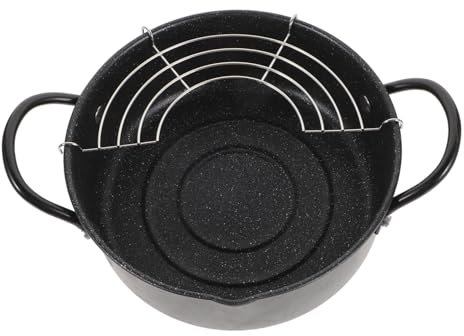 Milisten 1 Set Fry Pan Griddle Deep Fryer Stainless Steel Skillet Tempura Fryer Pan Japanese Style Tempura Fryer Pot Iron Frying Pot Frying Pot with Drainer Rack Frying Pan Mini