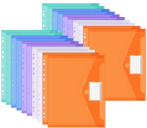 20 Stück Dokumententasche A4, Wasserdichte Dokumentenmappe, 11 Lochrand Sammelmappen Mit Etikettentasche, Bunte Mappen für Dokumente Organisieren, Bürobedarf, Hausaufgaben