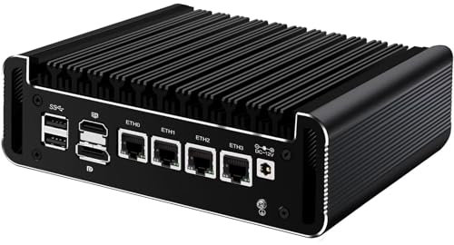 AIOPCWA Micro Firewall Appliance, Core i3 N305 Fanless Mini PC, 4 x 2.5GbE i226V LAN Ports, Support Windows OPNsense, Router PC, AES-NI, TF, Type-C, DDR5 32GB RAM 2TB SSD