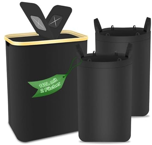 UDUK Récipient de collecte de bouteilles consignées de 160 litres - 2 compartiments - Avec couvercle - Récipient de collecte en verre usé avec trou pour bouteilles - Récipient de collecte des produits