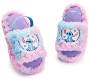 Disney Lilo & Stitch Chaussons Filles | Chaussons à glissière pour enfants avec personnage Stitch en forme de cœur en rose et bleu | Chaussons d'intérieur avec fourrure et bande élastique au talon