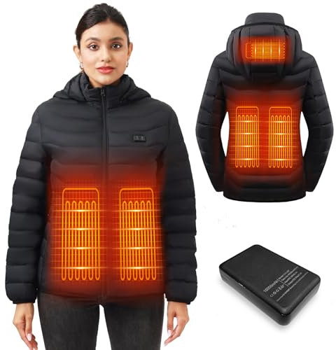 Beheizbare Jacke Damen, Winter Elektrische Herren Beheizte Jacke USB Lade Heizmantel Mit 5V 10000 mAh Akku, Warme Heizjacke für Outdoor Motorrad Wandern Skifahren Camping, XL