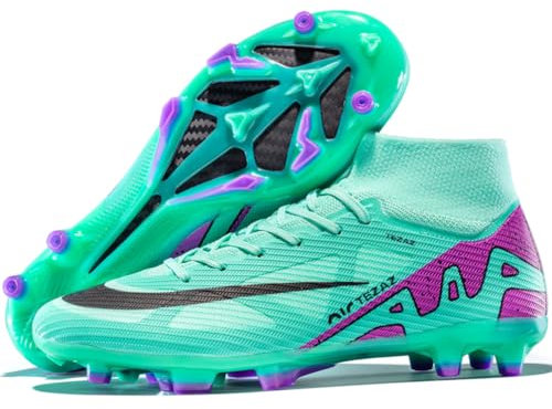 Mens Football Shoes Spike High Top Football Boots Youth Outdoor Turf Trainers Cleats Soccer Shoes Cleats Boys Professional Athletic Sneaker (Moon-4-T, 9UK)