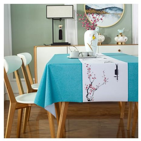 Tablecloth Blaugrün, PVC Tischdecke Pflaumenbaum Tischdecke Quadrat 90x90CM