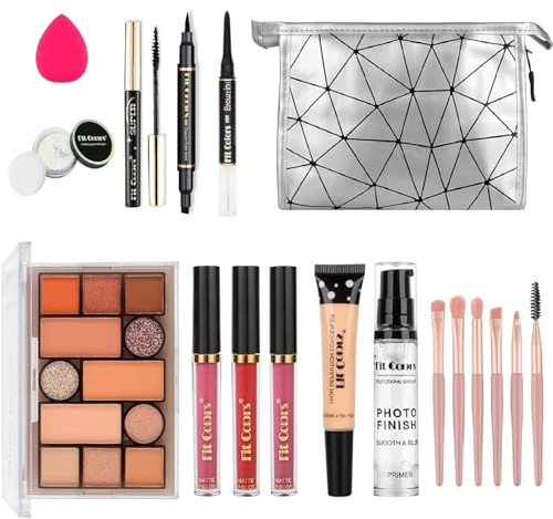 Professionelle All-In-One Make-up Kit, 18 Pcs kosmetische komplette Make-up-Geschenk-Set Full Kit Kombination mit Lip Gloss Eyeliner Definition Concealer usw. Pro Mehrzweck-Schönheit Kosmetik-Set