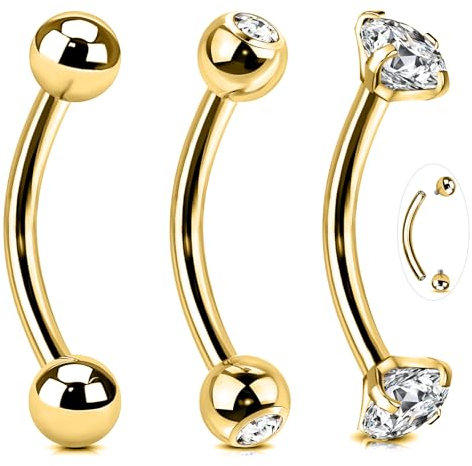 BodyAce 14G Augenbrauenpiercing Bauchnabel Ringe, Chirurgenstahl Tragus Piercing Barbell Rook Piercings, Gold Körper Schmuck für Zunge Industrial [Gold;Stablänge:14mm]