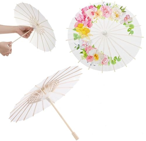 Zerodis Parapluie Traditionnel Chinois en Papier huilé, Blanc, Vintage, Peinture Décorative, Parasol en Bois huilé, pour Mariage, Décoration de Pâtisserie, Photo, Accessoire de Cosplay