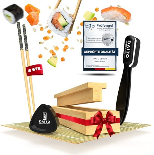 DAITO DESIGN Bambus Sushi Maker Set (Starter Edition) inkl. Anleitung & kreativen Rezeptideen. Komplettes Sushimaker-Set für Anfänger in edler Sushibox für perfekte Sushi-Kreationen wie vom Meister