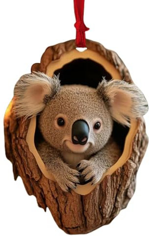 Tier-Christbaumschmuck – 2D-Acryl-Koala-Affen-Katzen-Ornamente | Niedlicher Anhänger für Weihnachtsbäume und Taschen, Geschenk für Tierliebhaber, flache Tier-Weihnachtsdekoration für Auto und Heimdeko