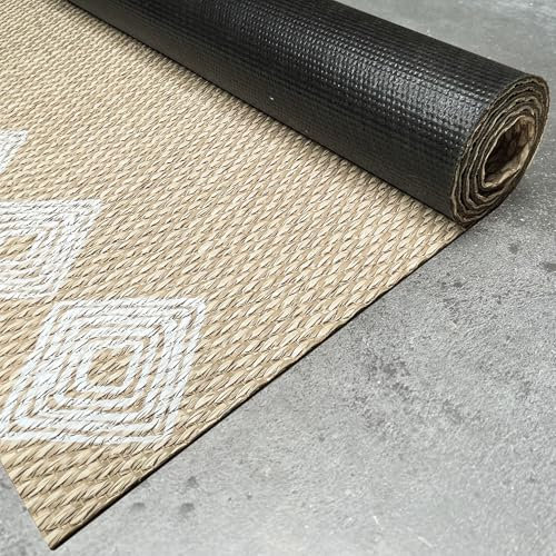 STORESDECO Alfombra vinilica de Tejido Trenzado Premium de Alta Gama Lavable Antideslizante Alfombras vinilicas Resistentes para Salon Cocina habitacion baño Pasillo Exterior Étnica Blanca 160x230 cm