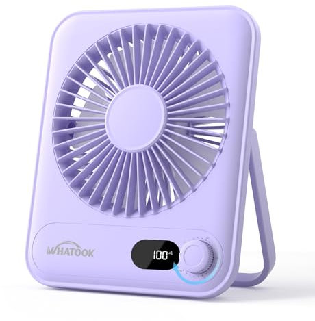 WHATOOK Portable Desk Fans: 5000mAh 24H Long-Lasting Battery, 1-100 Stepless Speed, USB-C Rechargeable, Quiet Mini Personal Fans with LED Display for Home, Office, Bedroom, Travel Essentials(Purple)