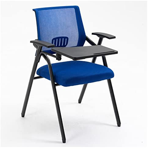 OLSKFUH Schreibtischstuhl Ohne Rollen Kleiner Raum, Mesh-Bürostuhl Ergonomischer Computerstuhl, Klappstuhl Innen Gepolstert Mit Schreibtafel Getränkehalter Stahlrahmen Schü,Blue