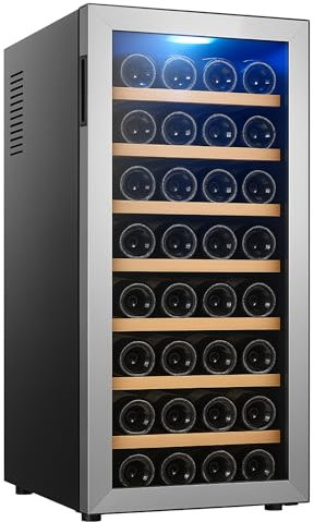 Générique Cave à Vin de Service Inox Premium – 25 ou 32 Bouteilles – Étagères en Bois, Température Réglable 6-14°C – Design Élégant pour Usage Domestique ou Professionnel (32 Bouteilles)